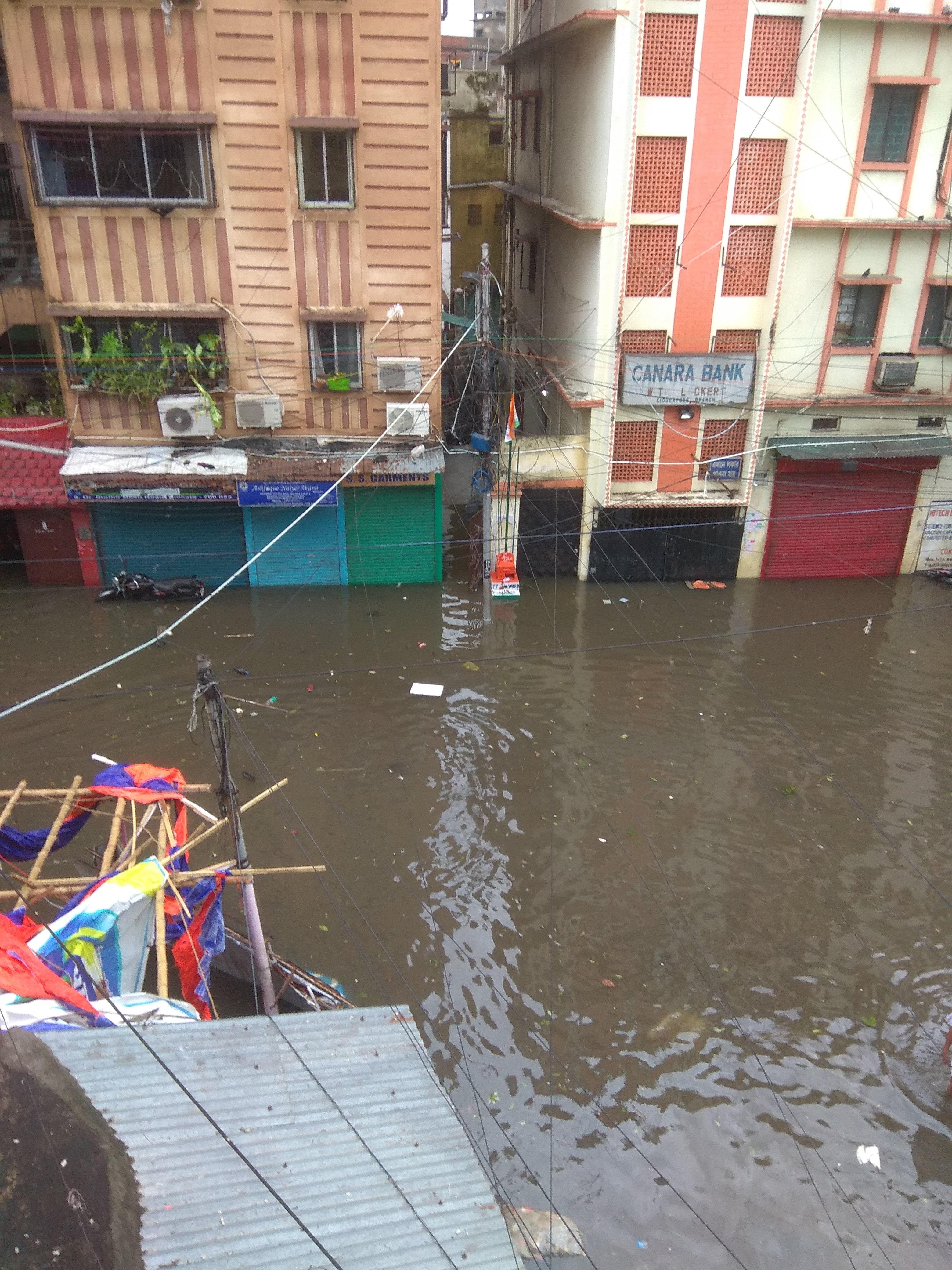 View of Kolkata street flooded after Cyclone Amphan, May 2020