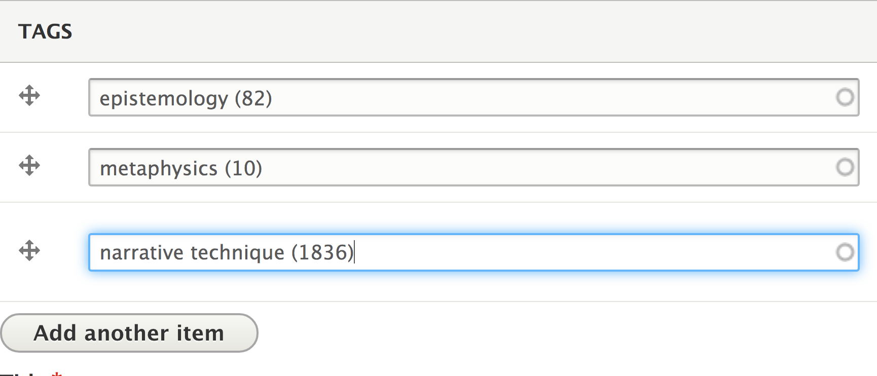 Tag field in Create Bibliography item form